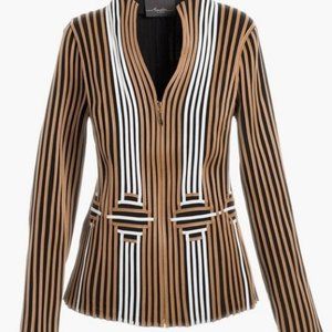 Chico's Travelers Faux Leather striped jacket